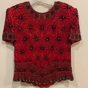 Vintage Papéll Boutique Red Sequin Blouse M